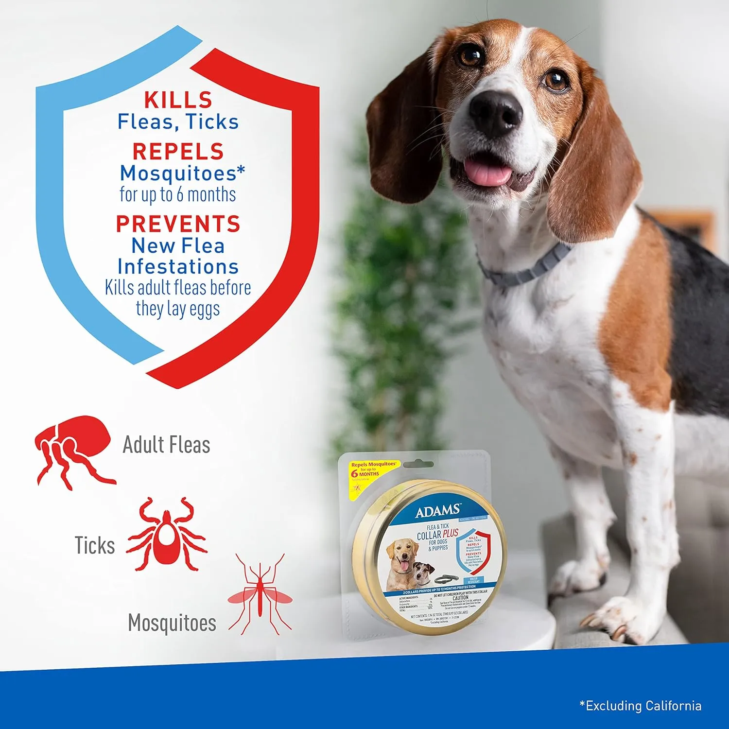 Adams Premium Flea & Tick Collar Plus for Dogs (2-pack/Gold Tin)