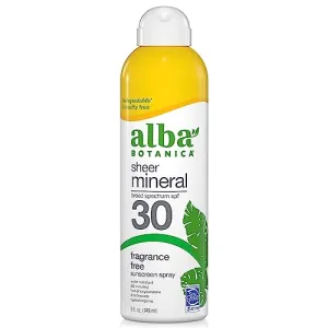 Alba Botanica Sunscreen for Face and Body, Fragrance-Free Sheer Mineral Sunscreen Spray, Broad Spectrum SPF 30, Water Resistant and Biodegradable, 5 fl. oz. Bottle