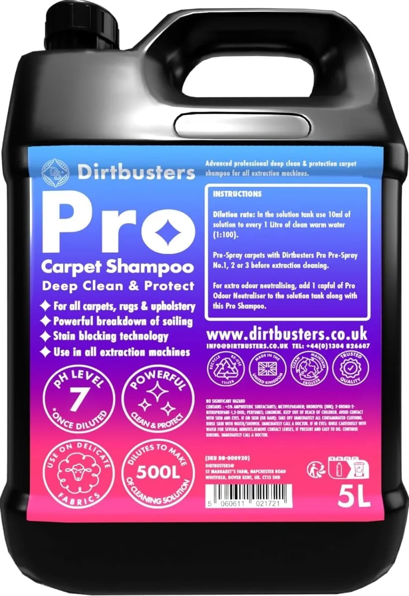 Dirtbusters Clean & Protect 4-in-1 Carpet Upholstery Extraction Shampoo (5 Litre) TRADE