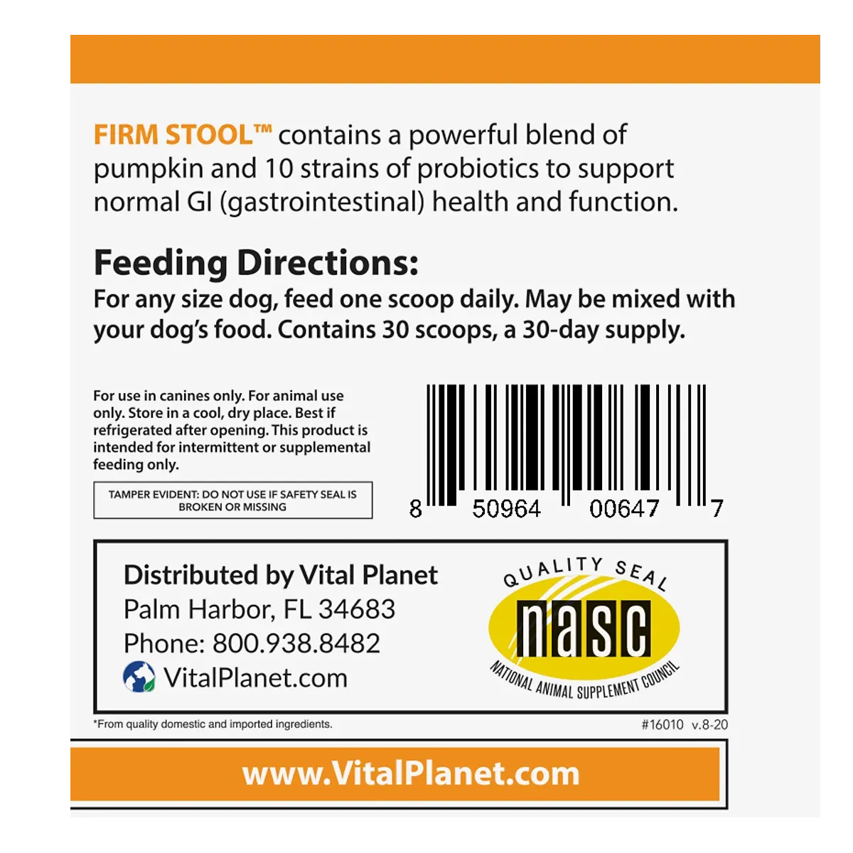 Firm Stool 3.92 Oz. Powder for Pets (Pumpkin, Prebiotics, & Probiotics)
