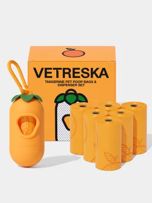 Tangerine Pet Poop Bags & Dispenser Set (1 Dispenser  7 Rolls)