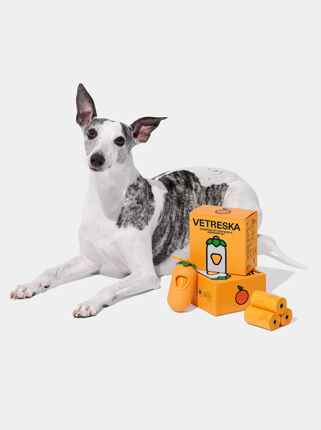 Tangerine Pet Poop Bags & Dispenser Set (1 Dispenser  7 Rolls)