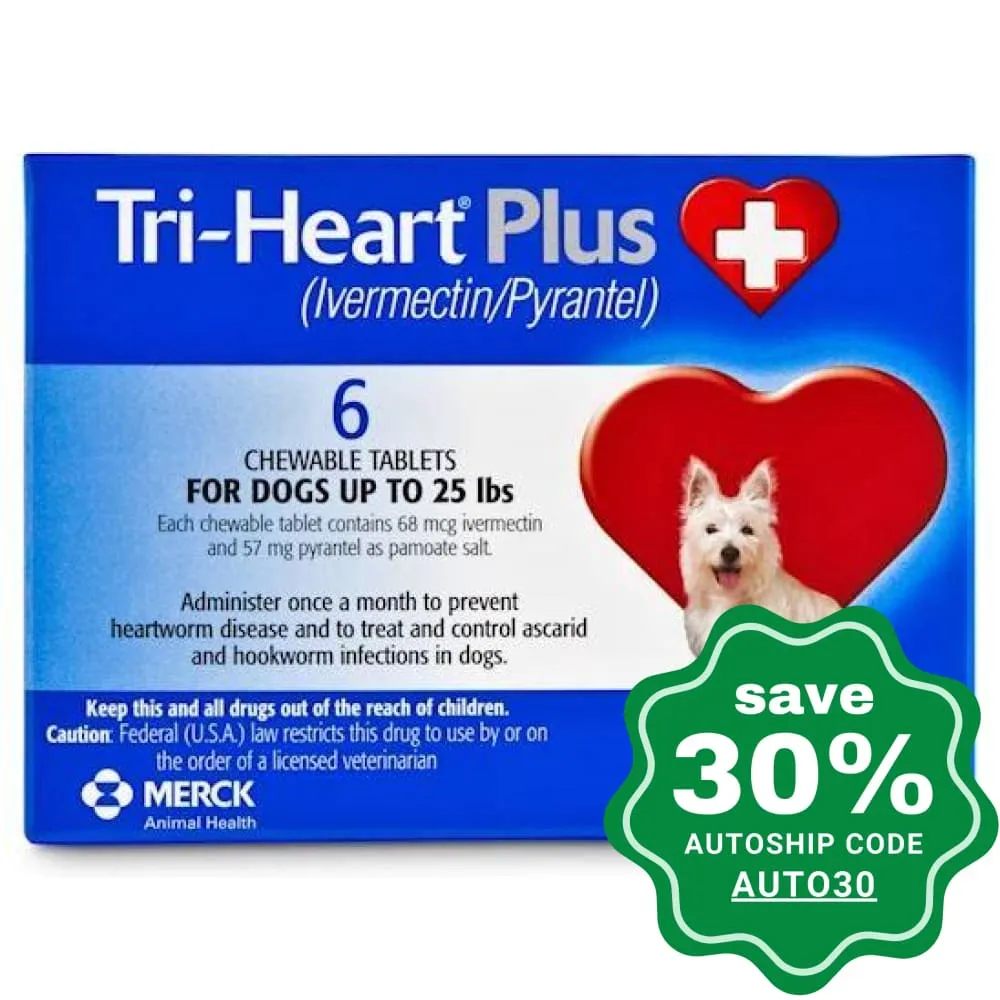 TRIHEART PLUS - Chewable Worm Prevention Tablet For Small Dogs <25LB (Blue) - 6TABS
