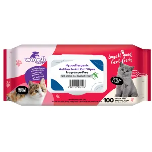 Woosh Antibacterial Hypoallergenic Cat Wipes (100Pcs)